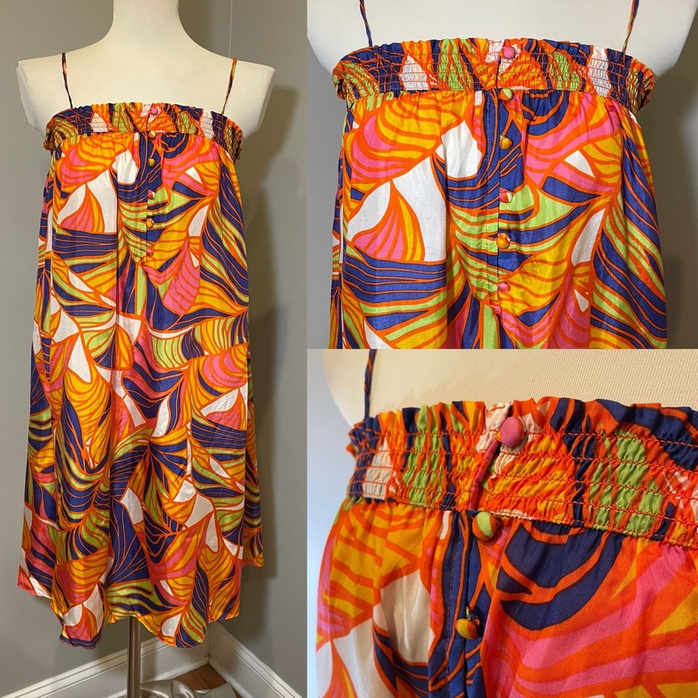 J CREW 100% Silk Spaghetti Strap Midi Shift Dress MULTICOLOR/ SMALL